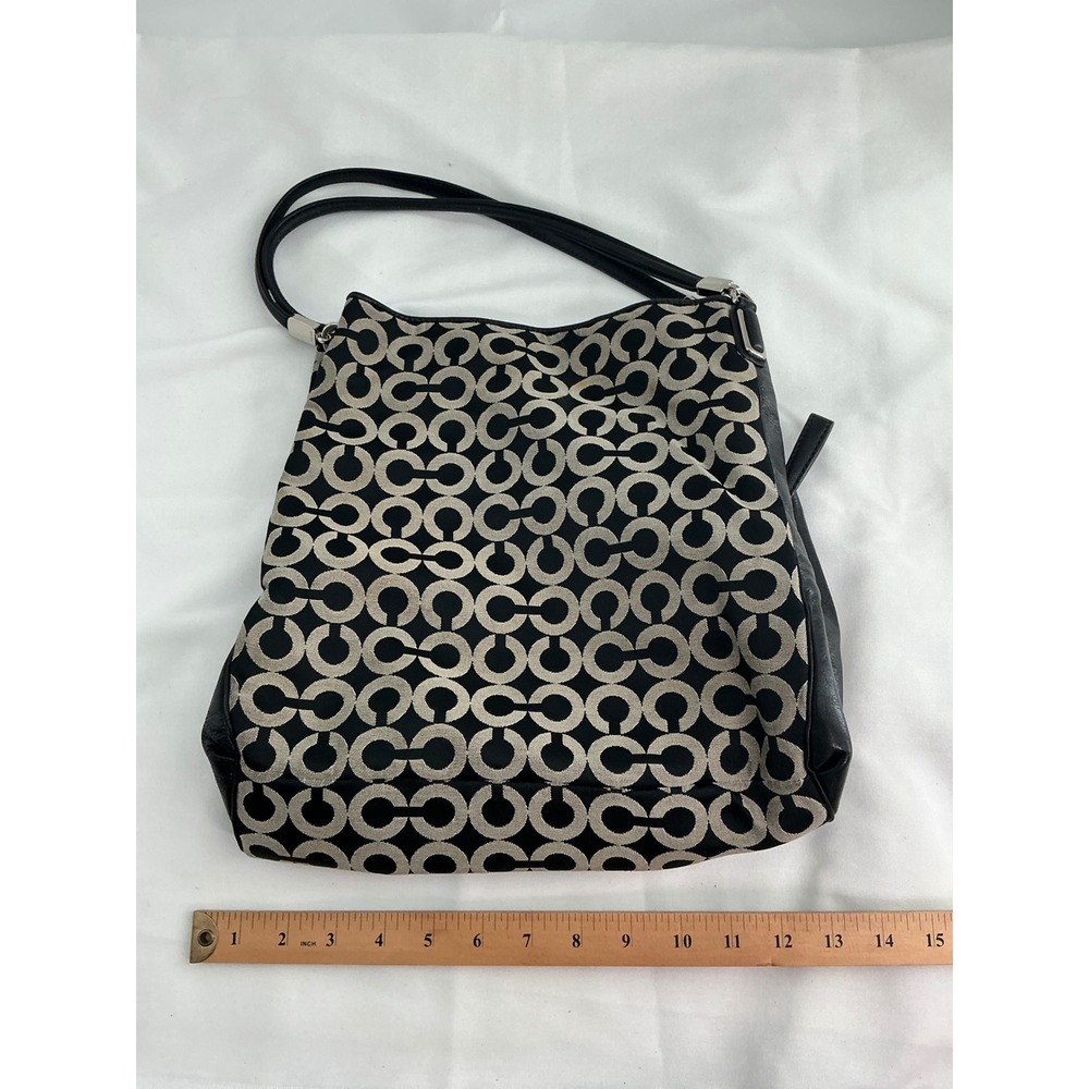 Coach Black Signature Optic C Jacquard Leather Shoulder Bag Hobo Purse